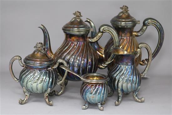 A continental five piece white metal tea and coffee set.